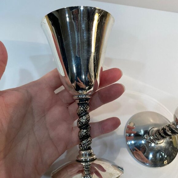 Pair of Silverplate Wine Goblets Made in Spain ~ Vintage - Picture 4 of 6